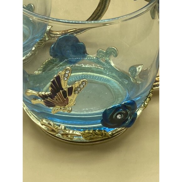 ARC of France Luxury Classic Enamel Coffee Cup Blue Butterfly LOT 2 - Picture 7 of 12